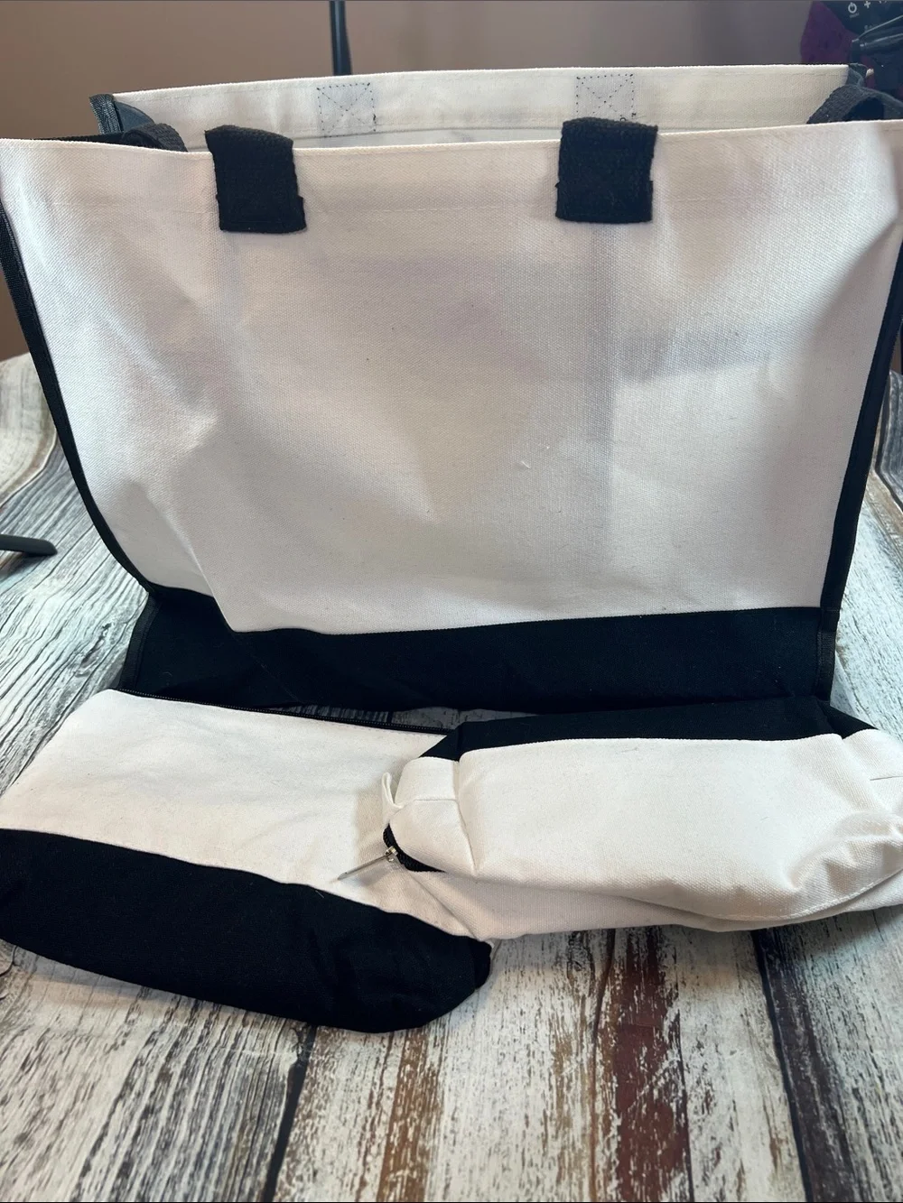 Monogram “N” Canvas Tote Bag 3 pc Set – Tote, Pouch & Organizer | Black & White - Picture 3 of 17